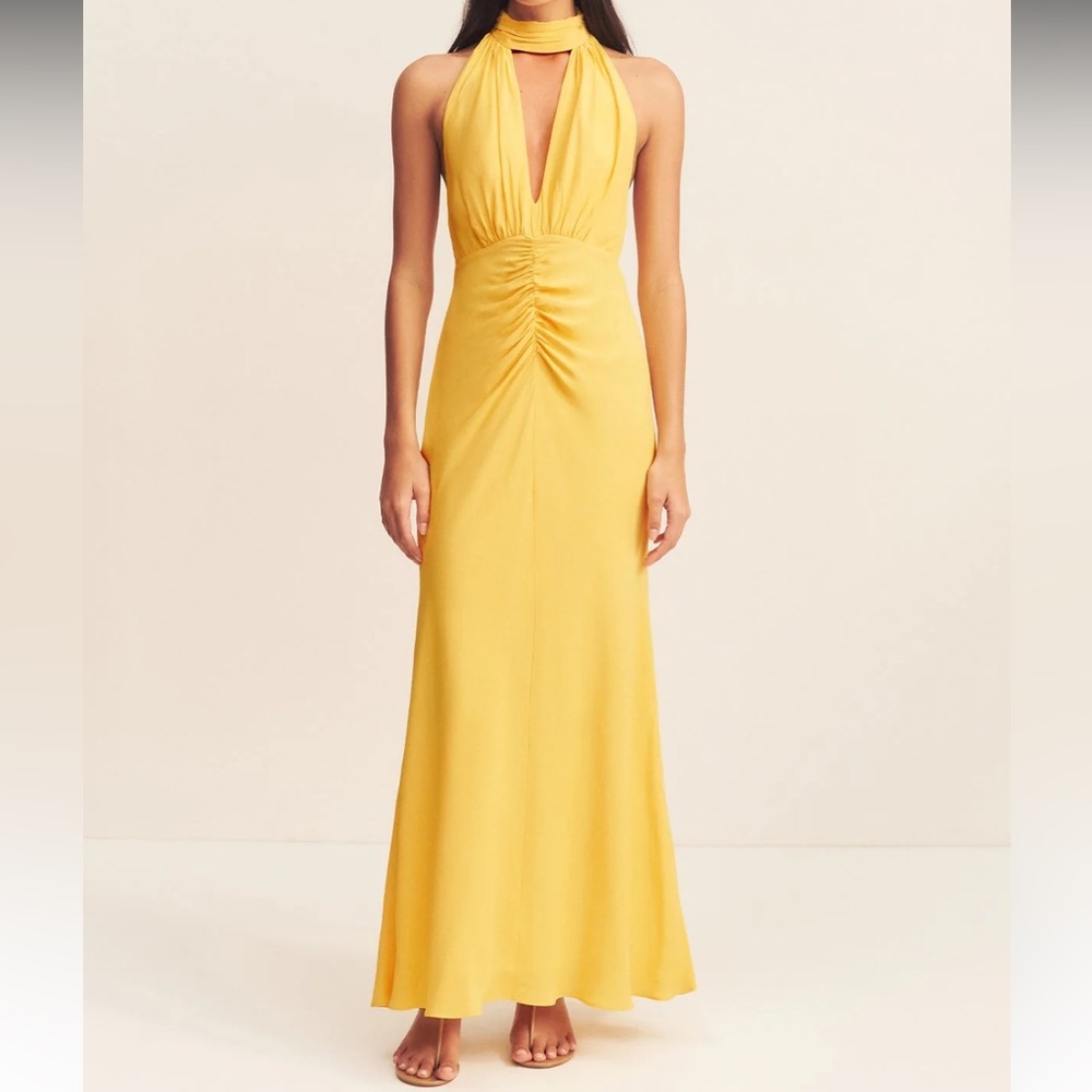 Shona Joy Yellow Halter Maxi Dress